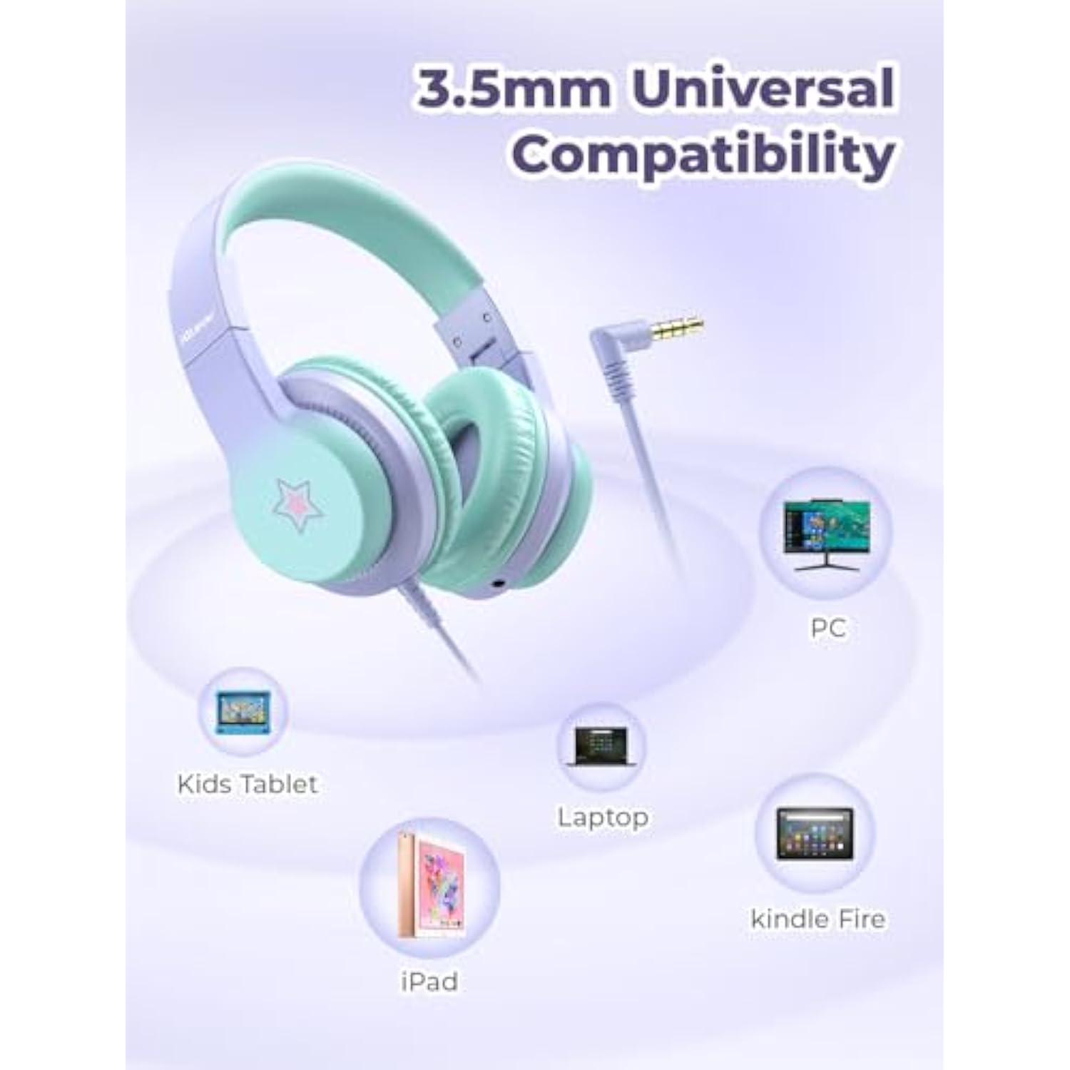 iClever HS19S Kids Headphones with Mic, 85/94dB Volume Limiter - Shareport - O