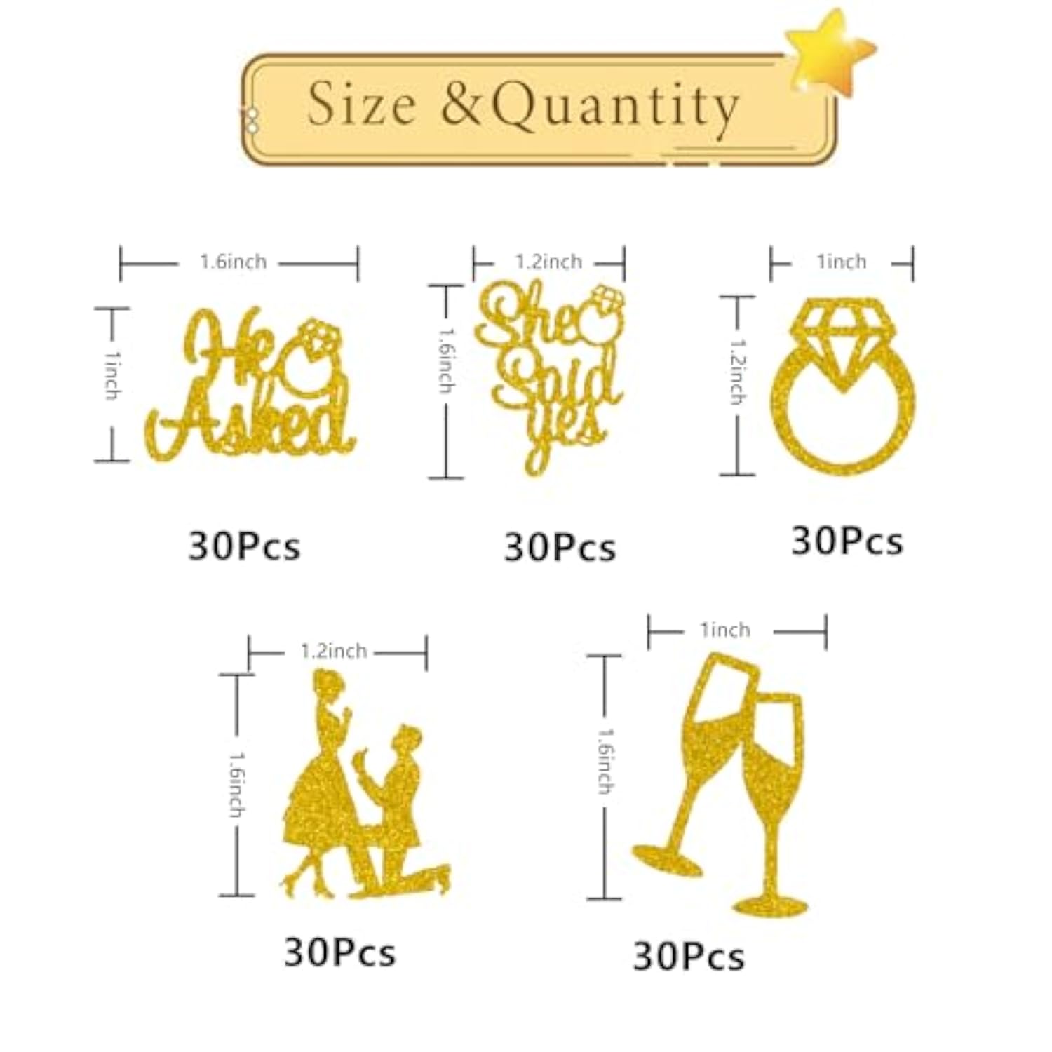 150 Pcs Engagement Party Decorations, Gold Glitter He Asked She Said Yes Confetti, Diamond Ring Table Scatter, Bridal Shower Engagement Wedding Party Decorations Supplies