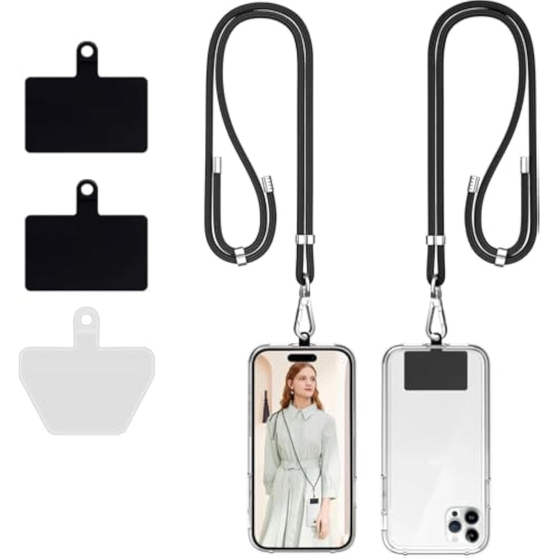 Universal Cell Phone Lanyard, Crossbody Lanyard With Adjustable Nylon Neck Strap Compatible For Every Mobile Phone(2Pack Black+Black)