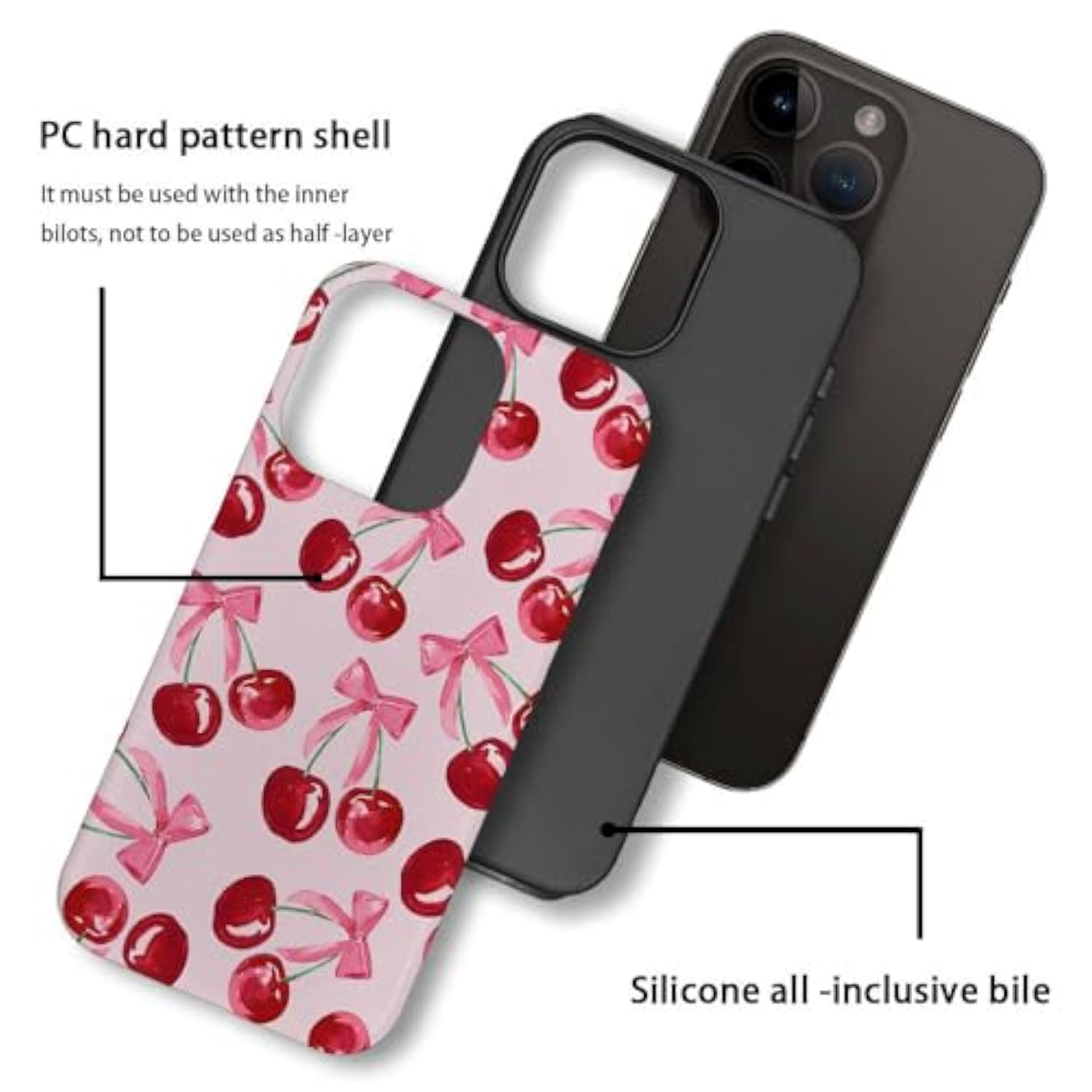 Case Compatible With For Iphone 14 Pro Max,Pink Ribbon Bow Cherry Colorful Phone Case For Iphone 14 Pro Max For Girl Women Boy Men