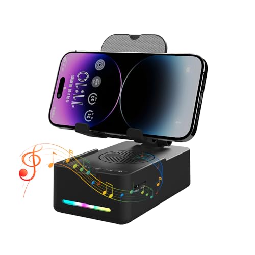 Foldable Phone Stand with Speaker, Gifts for Men Women, Wireless Bluetooth Speaker with Cell Phone Stand and Anti-Slip Base Led RGB Light HD Surround