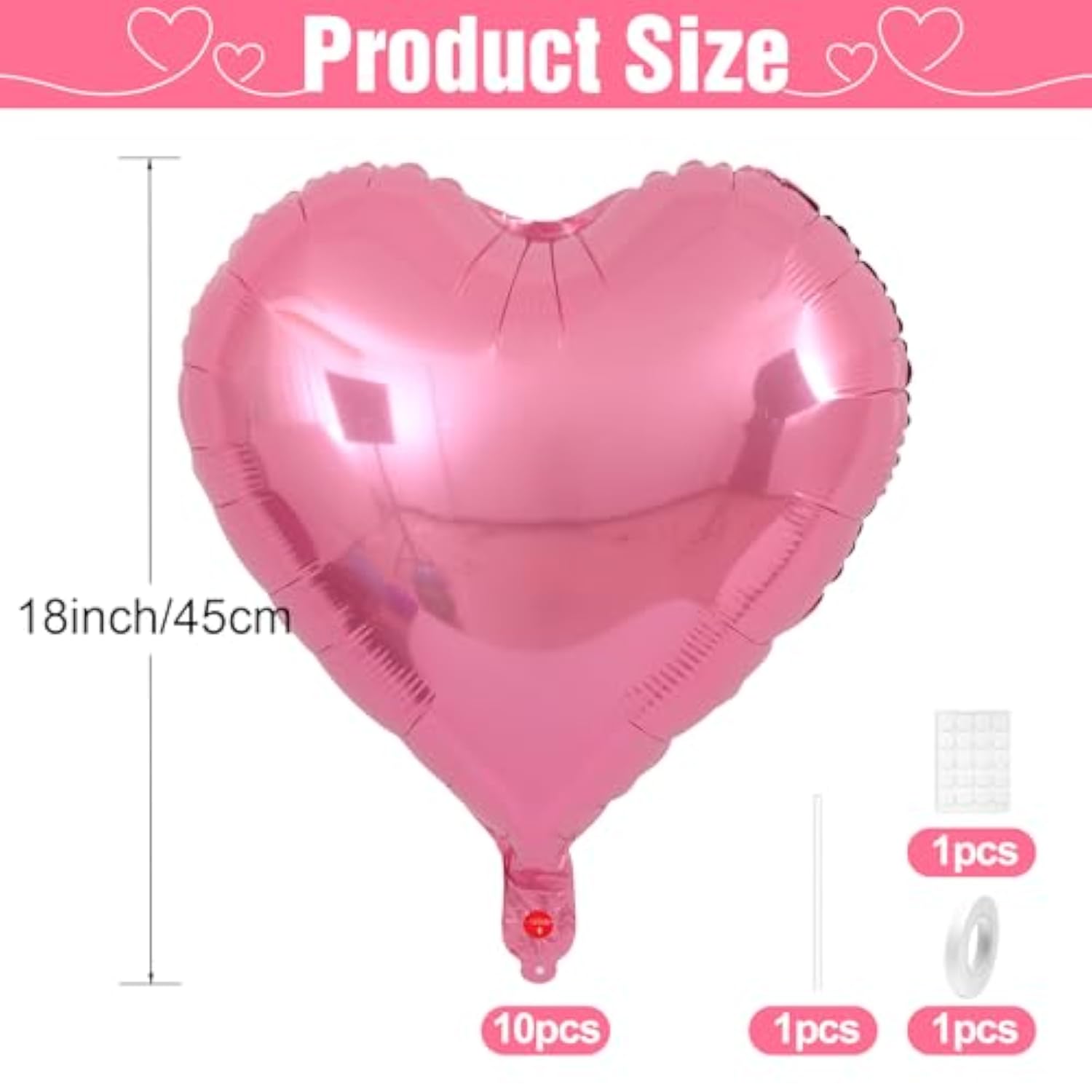 Pink Heart Balloons,10Pcs Foil Heart Shaped Love Balloons,18Inch Pearl Pink Helium Balloon For Valentines,Engagement,Birthday,Baby Shower,Wedding Party Decorations