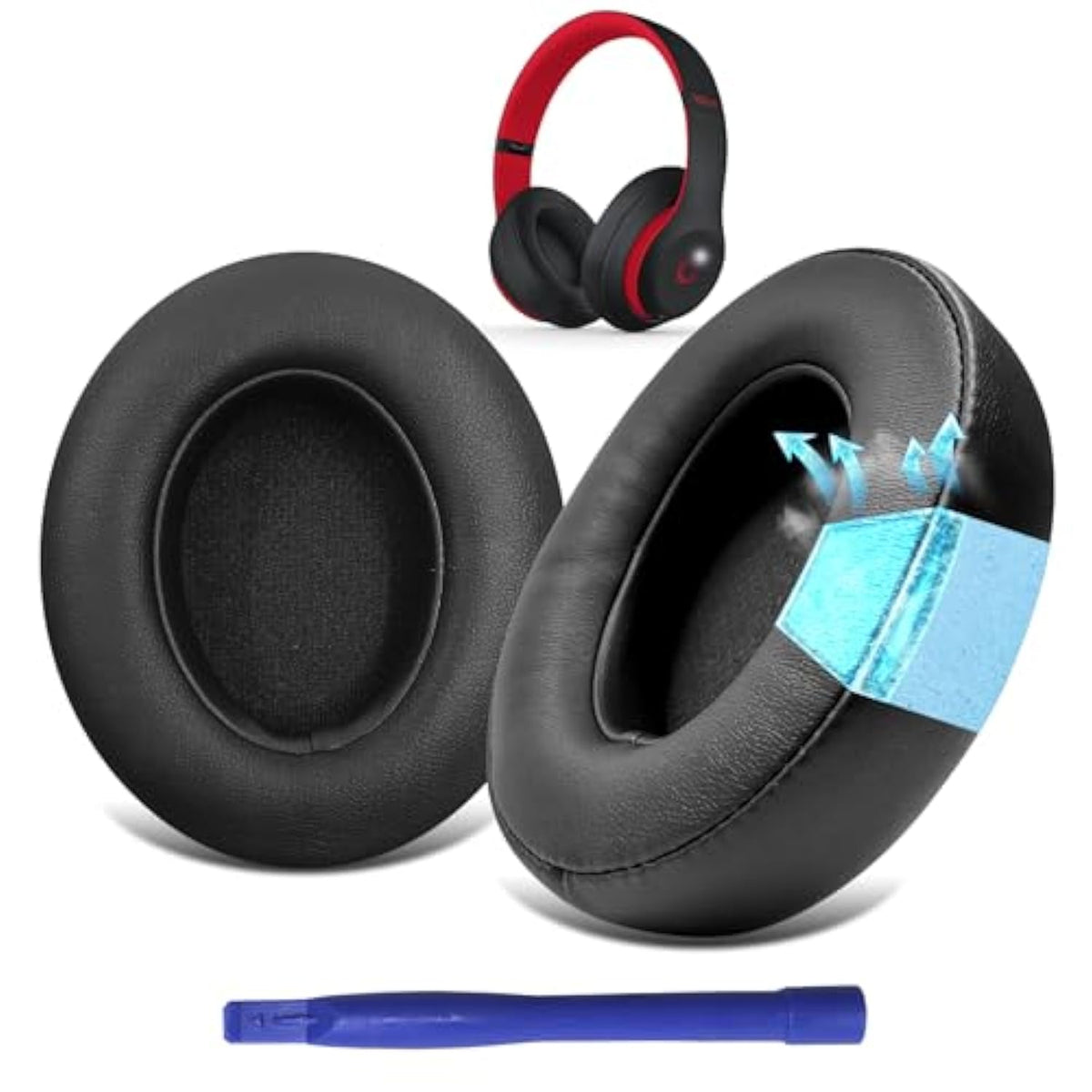 Cooling Gel Replacement Ear Pads Cushions For Beats Studio 2 & Studio 3 Wired & Wireless Headphones, Earpads With High-Density Noise Isolation Foam, Added Thickness - (Black)