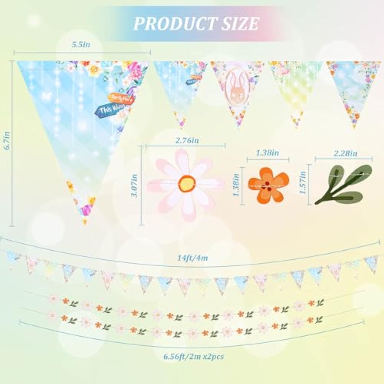3Pcs Triangle Bunting Banner Garland, Spring Floral Flags Pennant Garlands, Reusable Paper Hanging Decorations, Carnival Theme Birthday Party Outdoor Events Decor Supplies