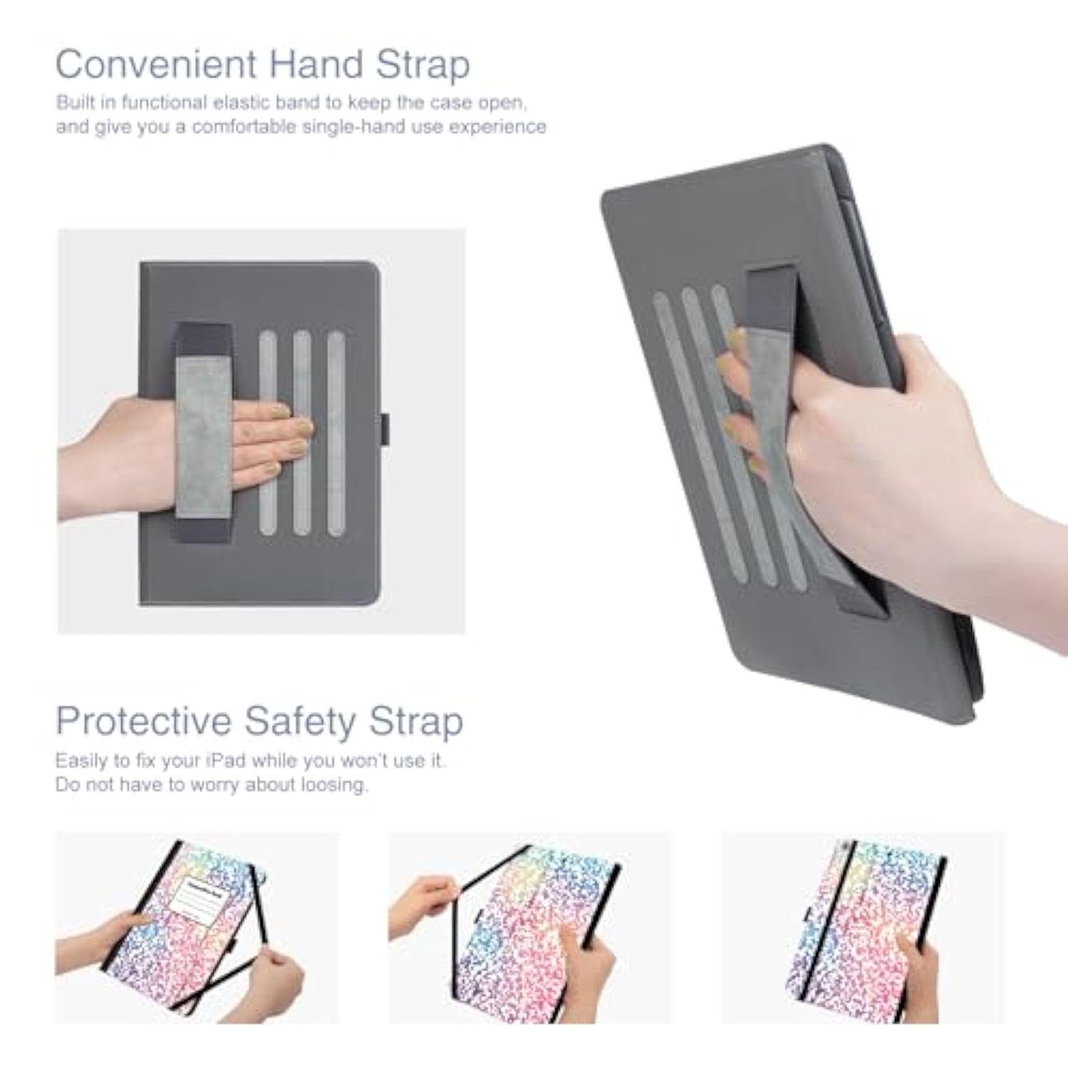 10.2 Case, 9Th Generation Case, Case For 9Th/8Th/7Th Gen (2021/2020/2019) 10.2 Inch, Slim Smart Multi Viewing Case With Pencil Holder/Pocket/Hand Strap, Auto Wake/Sleep, Pink Notebook