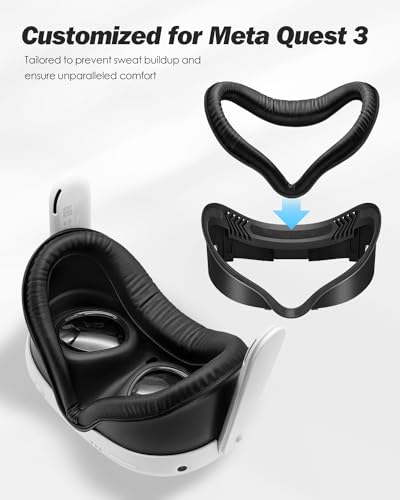 Facial Interface & Face Cover Pad for Meta Quest 3 - VR Accessories Compatible with Meta/Oculus Quest 3, One-Piece Anti-Light Leakage Soft Leather PU