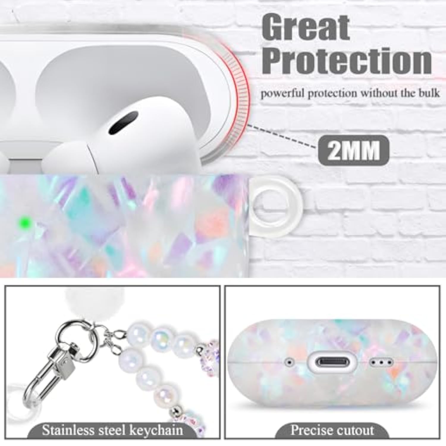 Cute Case For Airpod Pro 2 With Pearl Lanyard Girly Cover Compatible With Airpods Pro 2Nd Generation (2022) Shell For Women