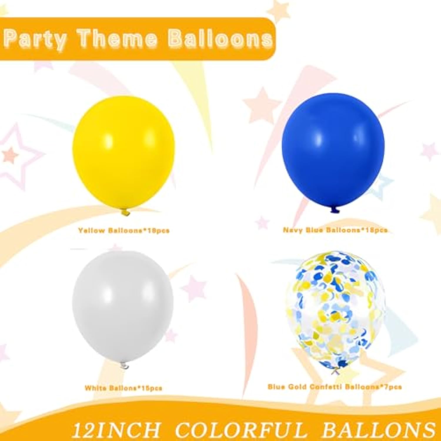 Yellow And Blue Balloons, 60Pcs 12Inch Blue Yellow White Balloons, Blue Gold Confetti Balloons Dark Blue Latex Helium Balloon For Birthday Graduation Baby Shower Socer Party Decoration