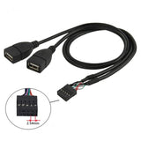 Usb 10 Pin 9Pin Motherboard Female Header To Dual Usb 2.0 Female Adapter Cable 50Cm