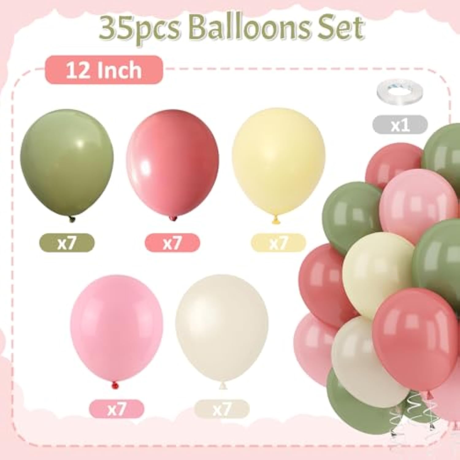Dusty Green Pink Beige Balloons Light Pink Yellow Mist Sage Cream Peach Balloon 12Inch Ivory White Sand Helium Latex Balloon For Arch Kids Wildflower Birthday Party Decorations Baby Shower
