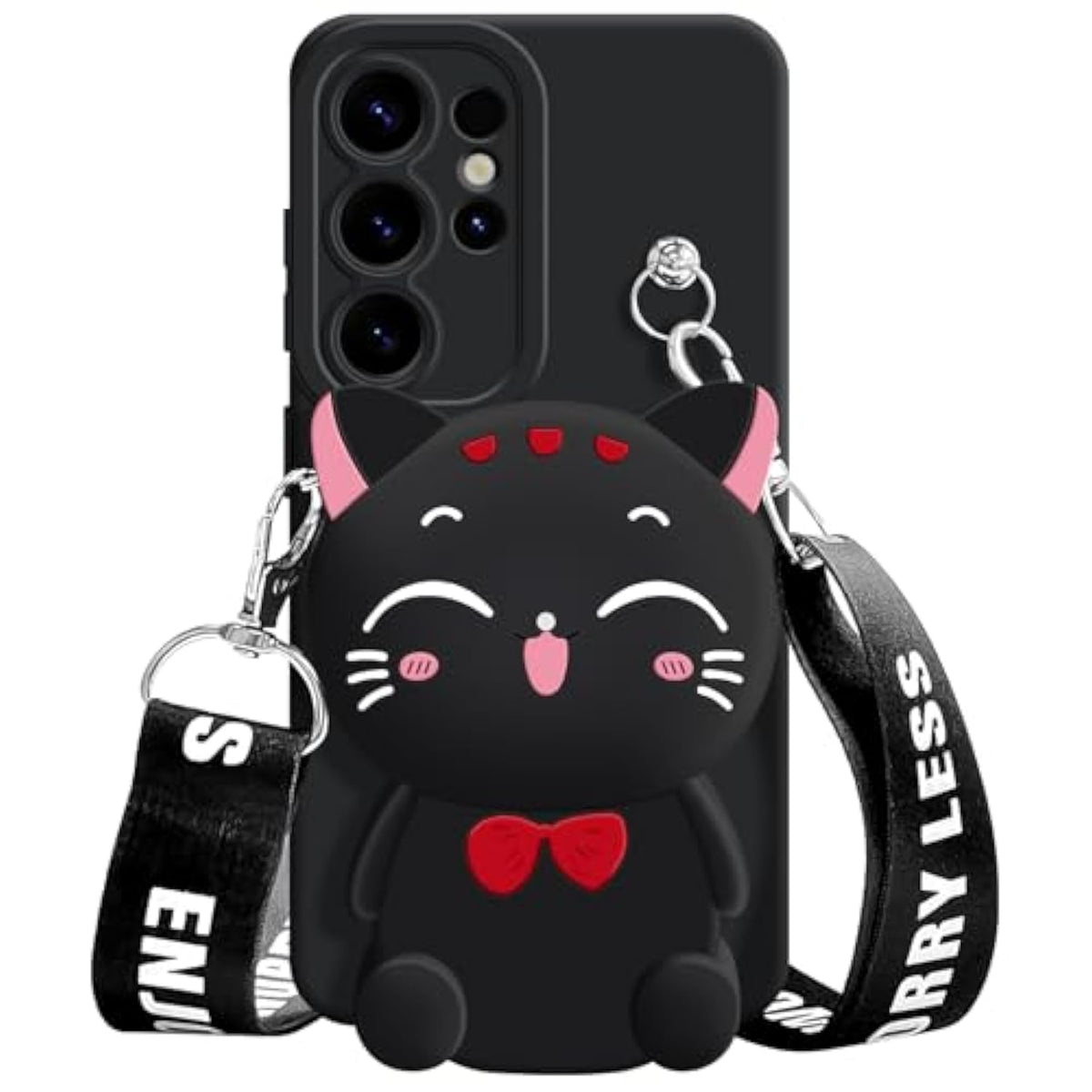 For Samsung Galaxy S24 Ultra Case, Cute Black Lucky Cat Coin Purse Fancy Phone Case For Women Girls With Crossbody Strap Kawaii Soft Silicone Cover For Galaxy S24 Ultra