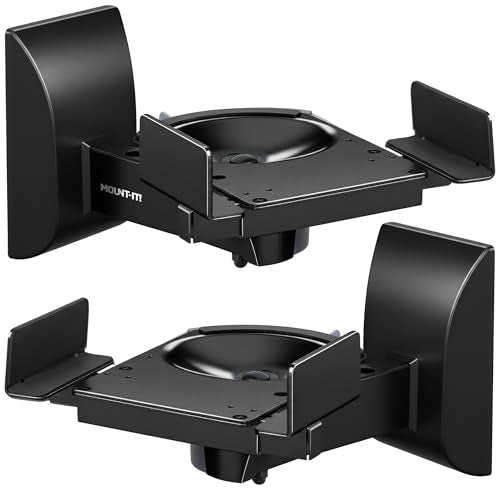 Mount-It! Bookshelf Speaker Wall Mount, Pair of Universal Side Clamping Speaker Shelf Wall Mounting Brackets for Large or Small Speakers, 2 Full