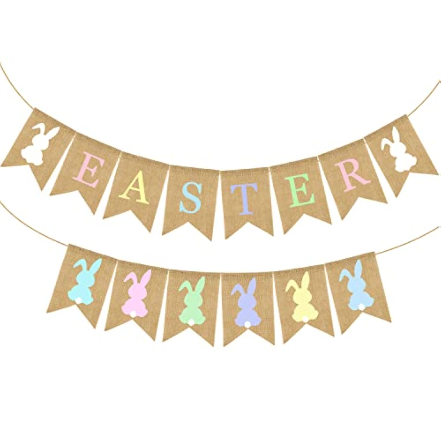 2Pcs Colorful Easter Burlap Banner Bunny Bunting Garland - Easter Party Banner For Mantle Fireplace Wall Party Supplies