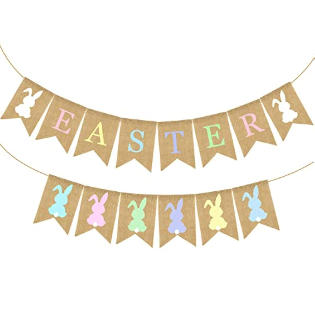 2Pcs Colorful Easter Burlap Banner Bunny Bunting Garland - Easter Party Banner For Mantle Fireplace Wall Party Supplies