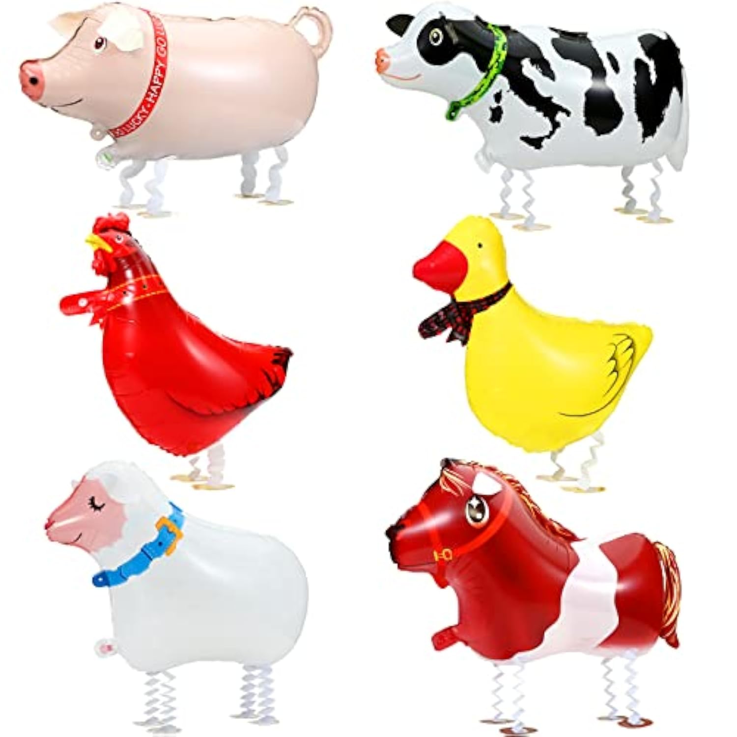 The Party Crafter 6-Pack Farm Animal Walking Balloons – Inflatable Decorations for Kids’ Birthday Parties