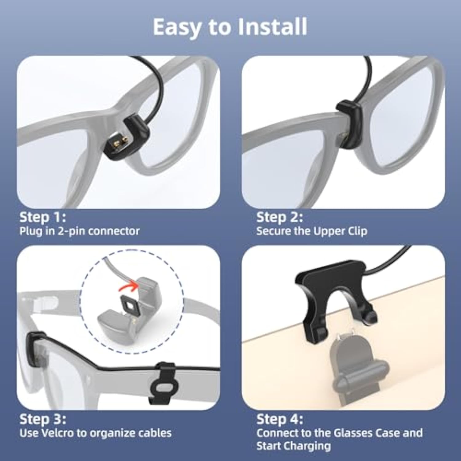 Charging Cable Compatible With Meta Smart Glasses 1.5M/4.92Ft, Portable Charging Cable Works With W-Ayfarer, Skyler And Headliner Smart Glasses, Connects To The Charging Case For Seamless Use.