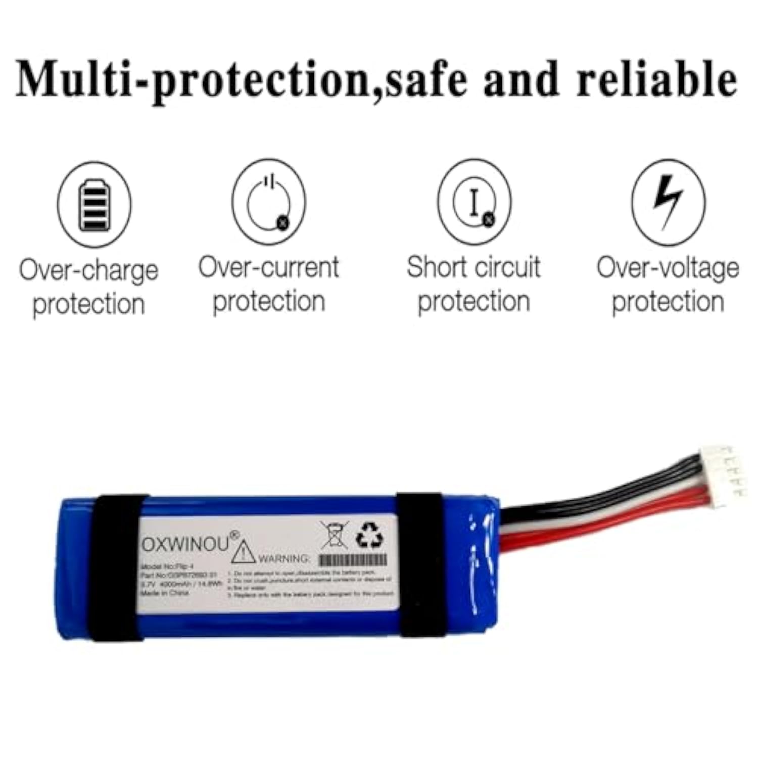 Battery For Jbl Flip 4, Flip 4 Special Edition, Jbl Gsp872693 01 3.7V 4000Mah (1-Pack)