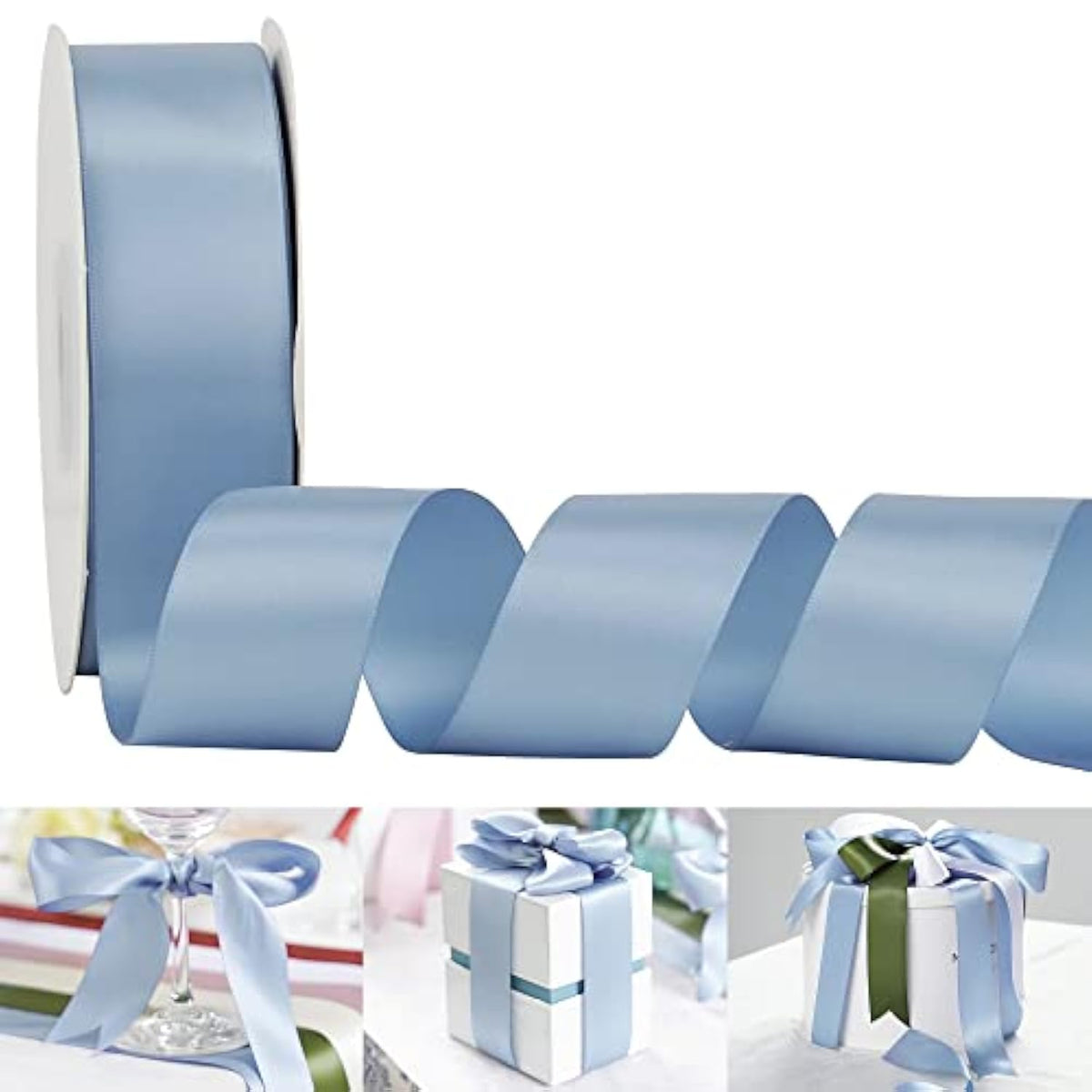 Dusty Blue Ribbon 1-1/2 Inch Double Face Satin Ribbon Silk Ribbon 50 Y