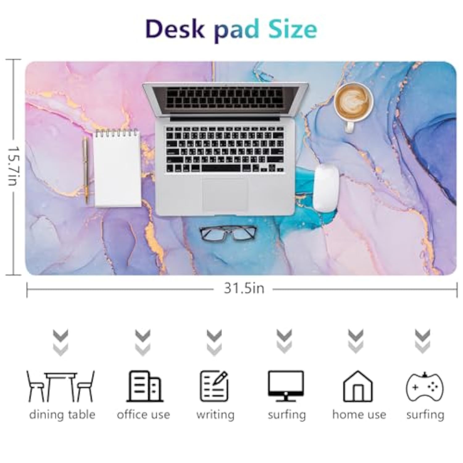 Desk Mat, Desk Pad Dual Leather Sided Desktop Mat For Office And Home,Desk Organization And Accessories Ideal For Large Mouse Pad And Desk Mats On Top Of Desks (Blue Pink Marble 31.5"X 15.7")