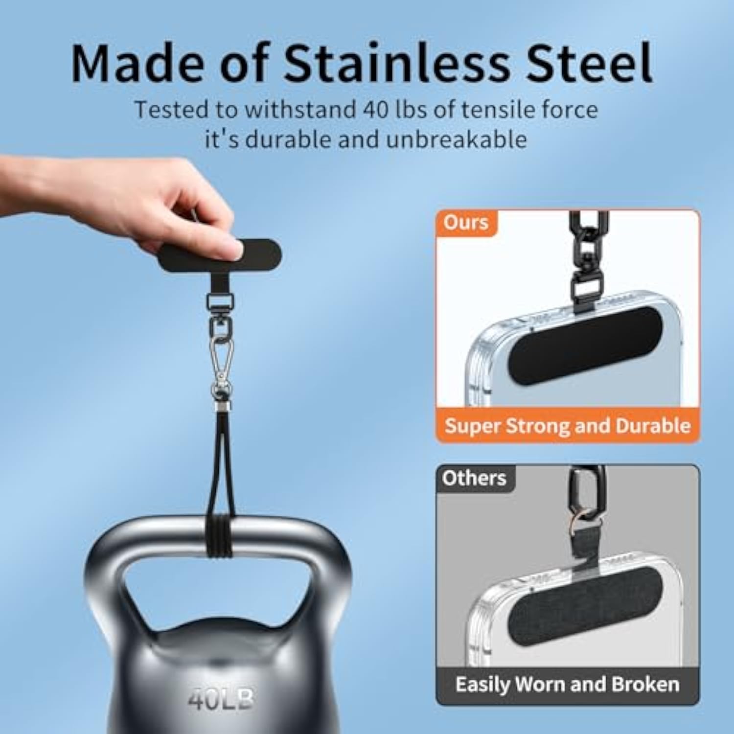 Stainless Steel Phone Tether Tabs Universal Rust-Proof Lanyard Rose Gold Black