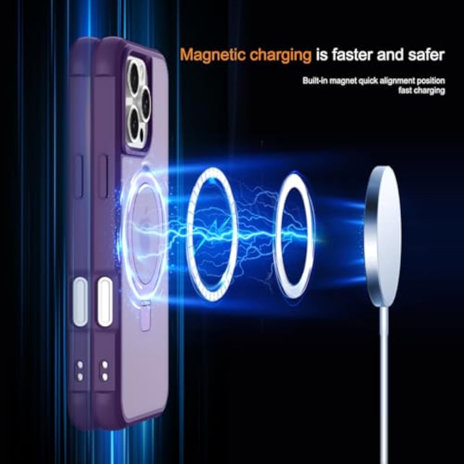 Magnetic Compatible With Iphone 16 Pro Case With Stand [Military Grade Drop Tested][Compatible With Magnet] Ring Translucent Slim Hard Back Soft Edge, Purple