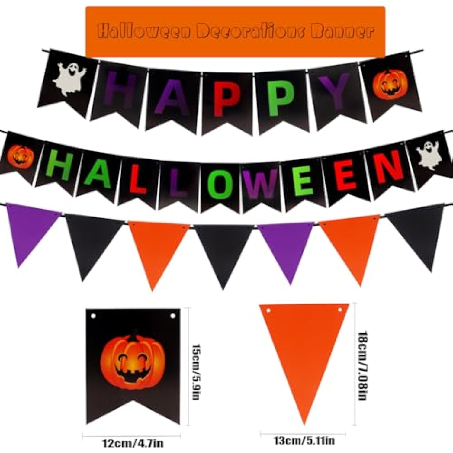 Happy Halloween Party Decorations Set Banner Flags Honeycomb Pumpkin Ghost Swirls