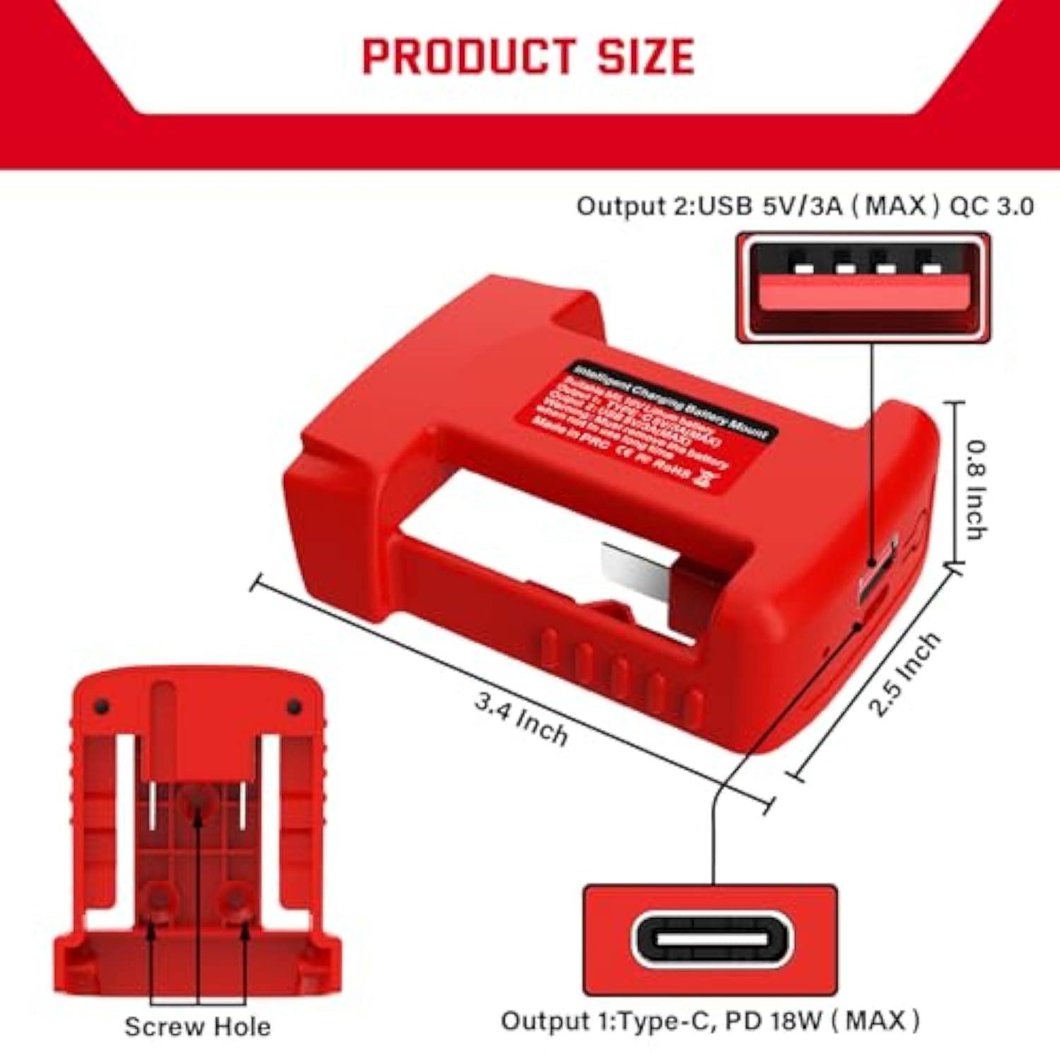 M18 2 Packs Usb Charger Adapter For Milwaukee M18 18V Battery,For Battery Holder,Power Battery Connector With Output Port With Usb And Type-C Charging Interface Power Wheel Adapter (Adapter Only)