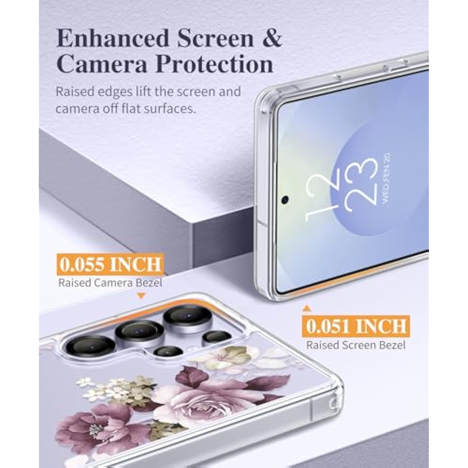 Samsung Galaxy S25 Ultra Case, Floral Clear Slim Shockproof, Screen & Camera Protector