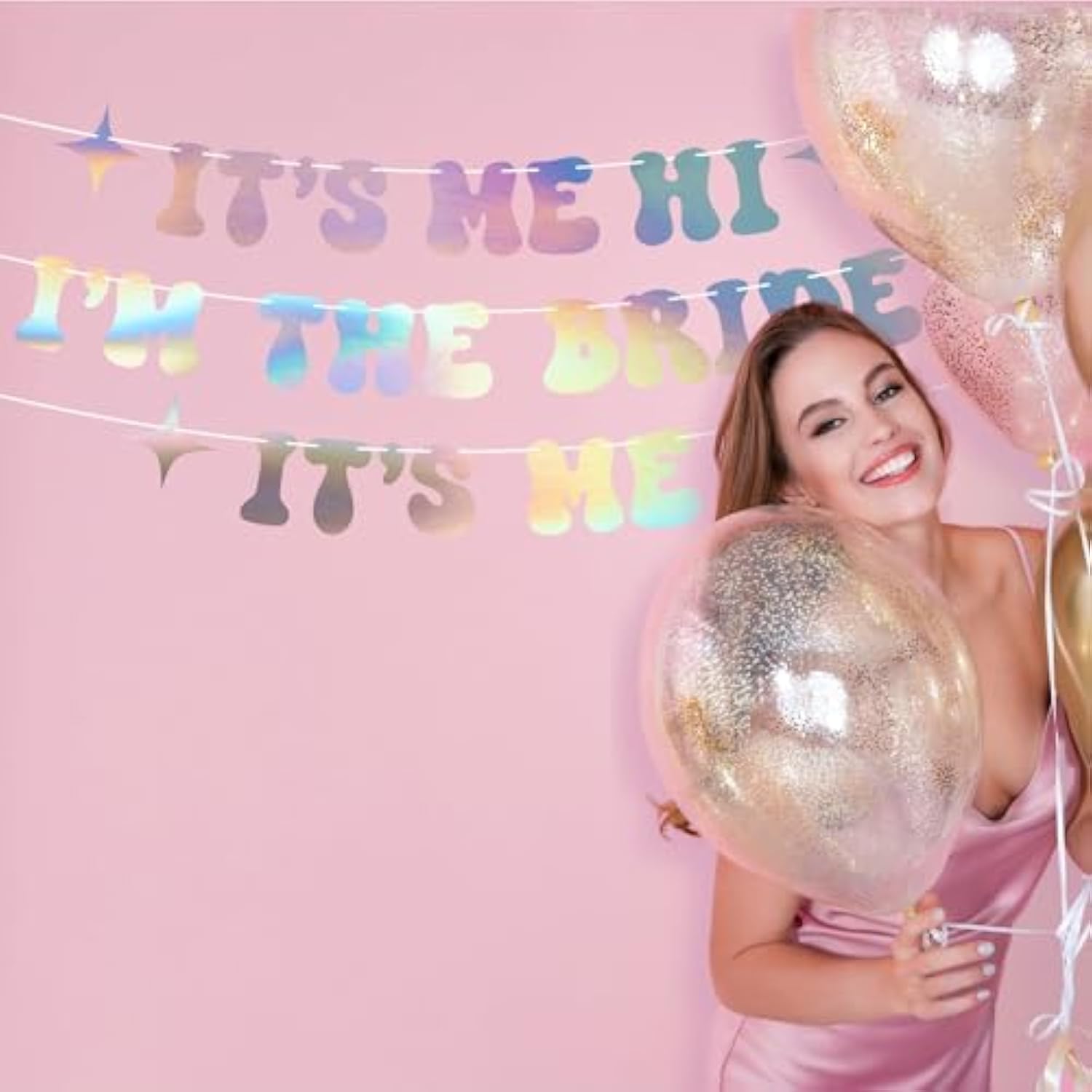 Pre-Strung It'S Me Hi I'M The Bride It'S Me Banner - No Diy - Iridescent Bachelorette Party Banner - Pre-Strung On 8 Ft Strand - Taylor Themed Bachelorette Party Decorations. Did We Mention No Diy