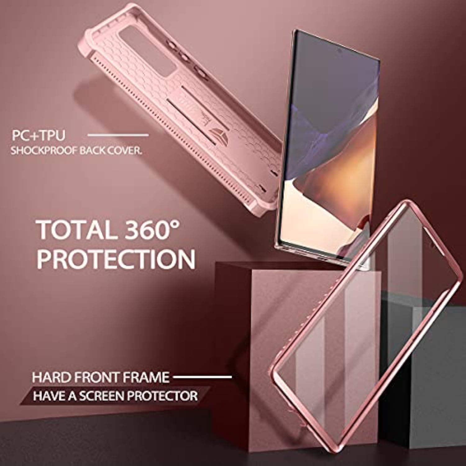 For Samsung Galaxy Note 20 Ultra 5G Case, [Built In Screen Protector And Kickstand] Heavy Duty Grade Protection Shockproof Protective Cover For Galaxy Note 20 Ultra (Rose Gold)