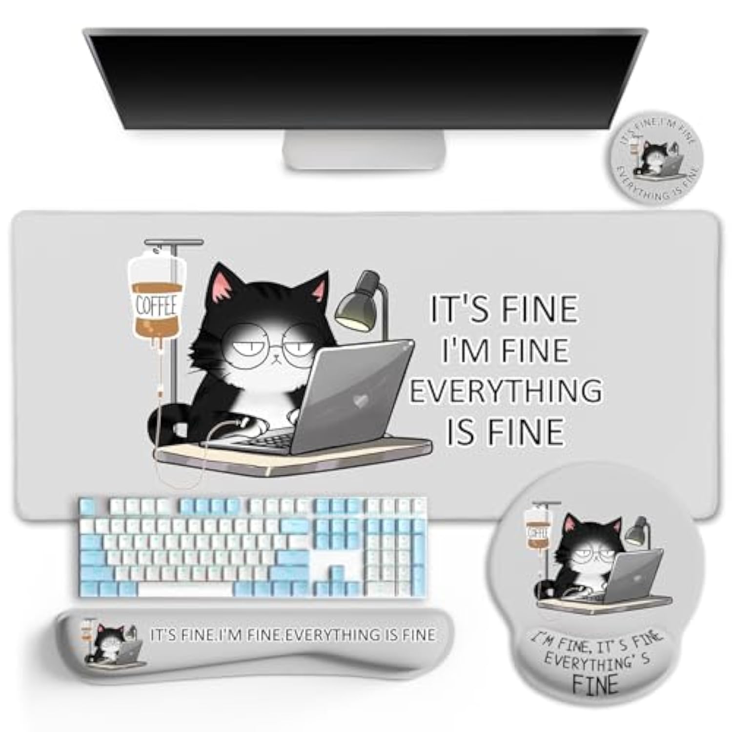 Cat Ergonomic Mouse Pad With Wrist Rest Desk Mat Sets Accessories, Cute Mouse Pads For Desk, Gaming Mouse Pad Wrist Support, Keyboard Mat Wrist Rest Cup Coaster Funny Office Desk Accessories