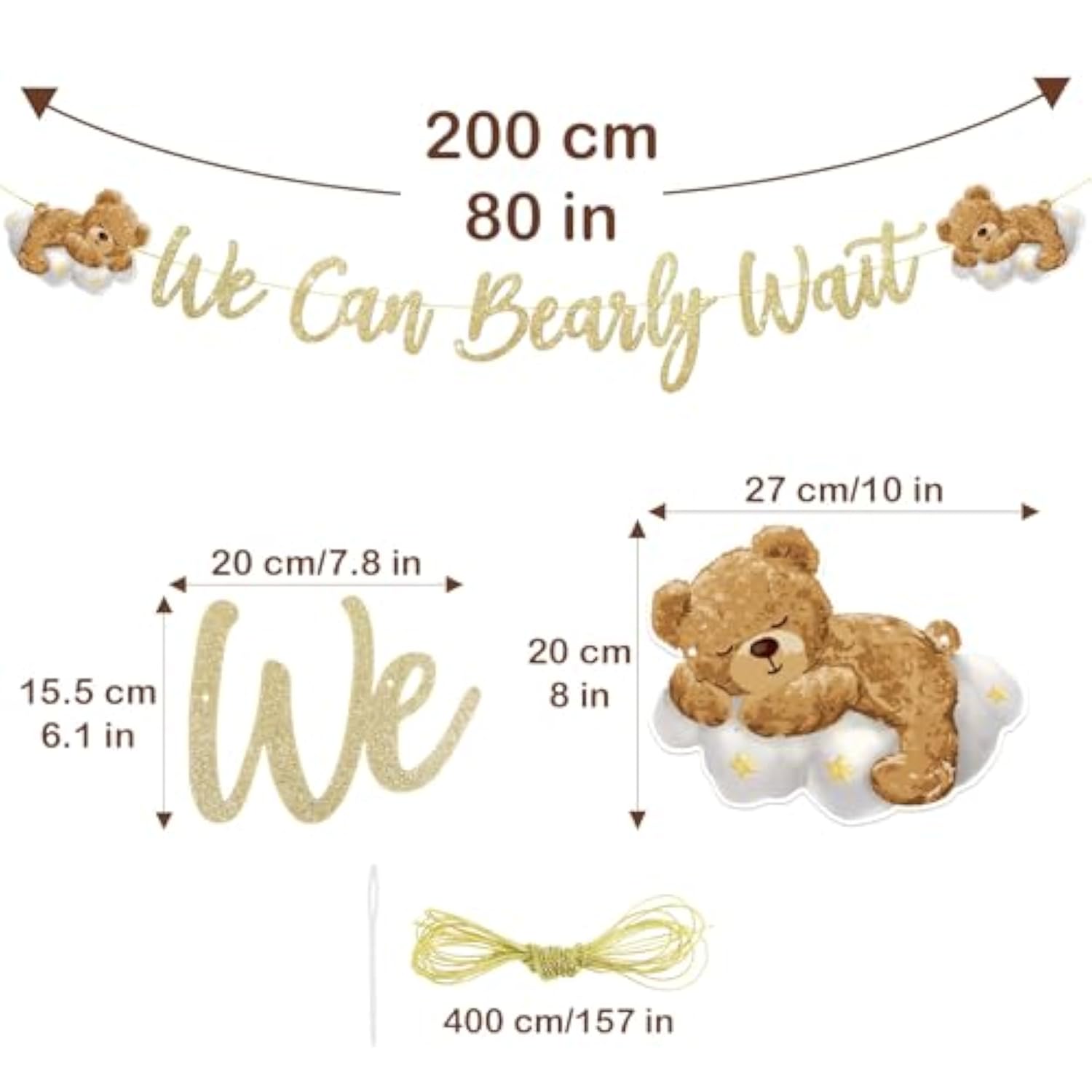 We Can Bearly Wait Banner Gold Glitter Bear Baby Shower Decorations