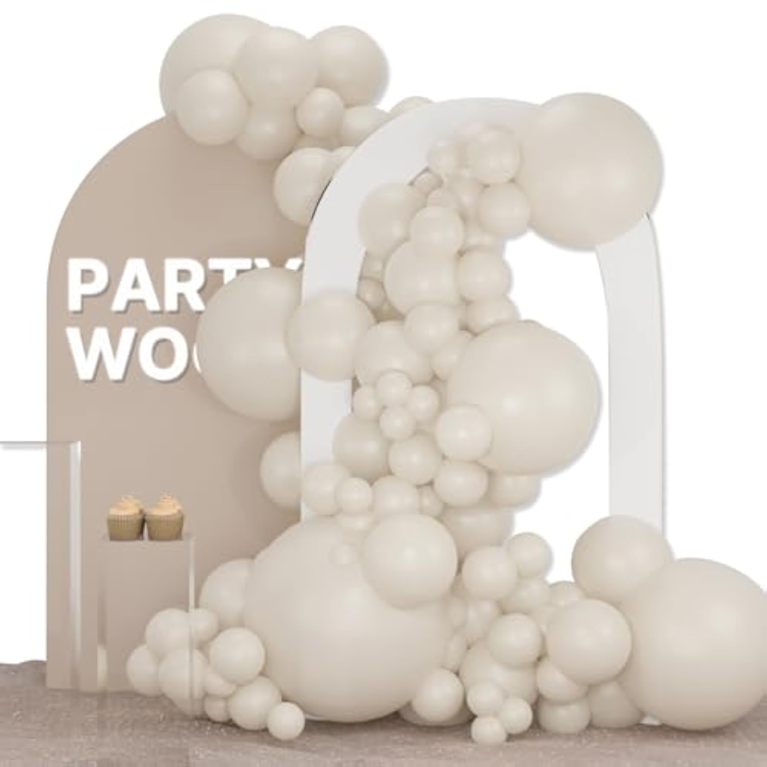 127 Pc White Sand/Beige Balloon Arch Kit (36", 18", 12", 10", 5") Wedding/Party Decor