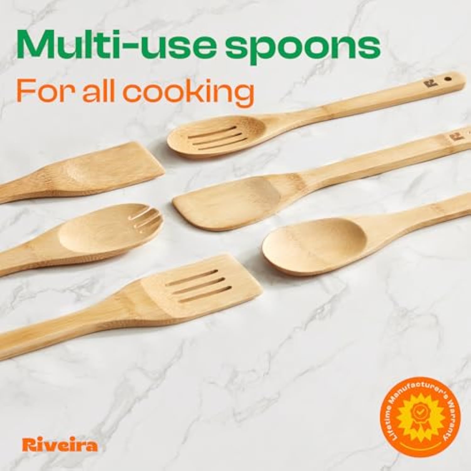 Bamboo Wooden Spoons For Cooking 6-Piece, Apartment Essentials Wood Spatula Spoon Nonstick Kitchen Utensil Set Premium Quality Housewarming Gifts For Everyday Use