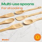 Bamboo Wooden Spoons For Cooking 6-Piece, Apartment Essentials Wood Spatula Spoon Nonstick Kitchen Utensil Set Premium Quality Housewarming Gifts For Everyday Use