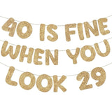Pre Strung 40 Is Fine When You Look 29 Banner Glitter Happy 40Th Birthday Banner Funny 40Th Birthday Sign 1985 Party Decorations For Men Women(Champagne Gold)