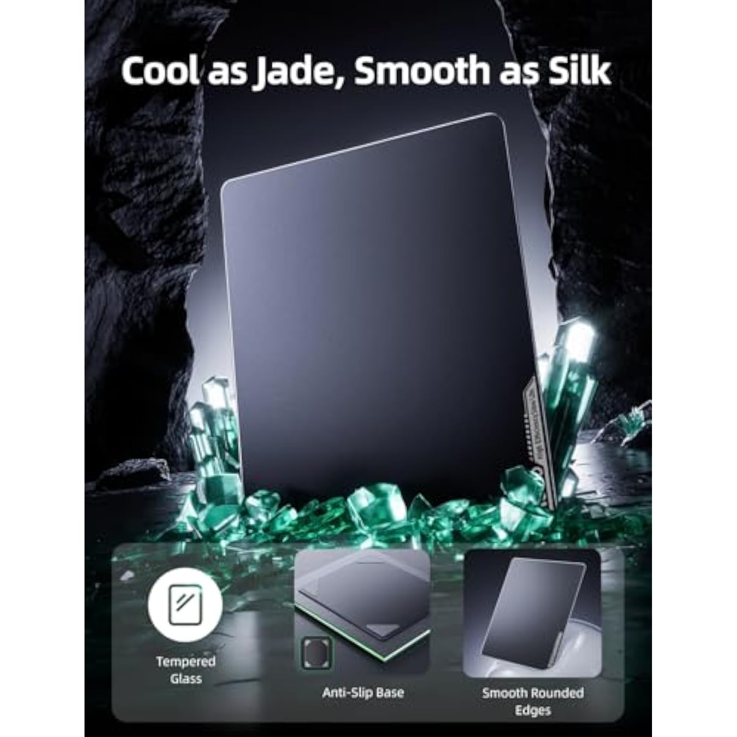 Mp001 Tempered Glass Gaming Mousepad For Fps Gamers, 17.7”X15.8” Large Ultra-Smooth 0.85?m Micro-Etched Surface, 3Mm Thick, Non-Slip Base, Compatible With Viper/G502, Large
