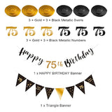 75Th Birthday Decoration Kit Happy 75Th Banner Swirls Streamers Black Gold