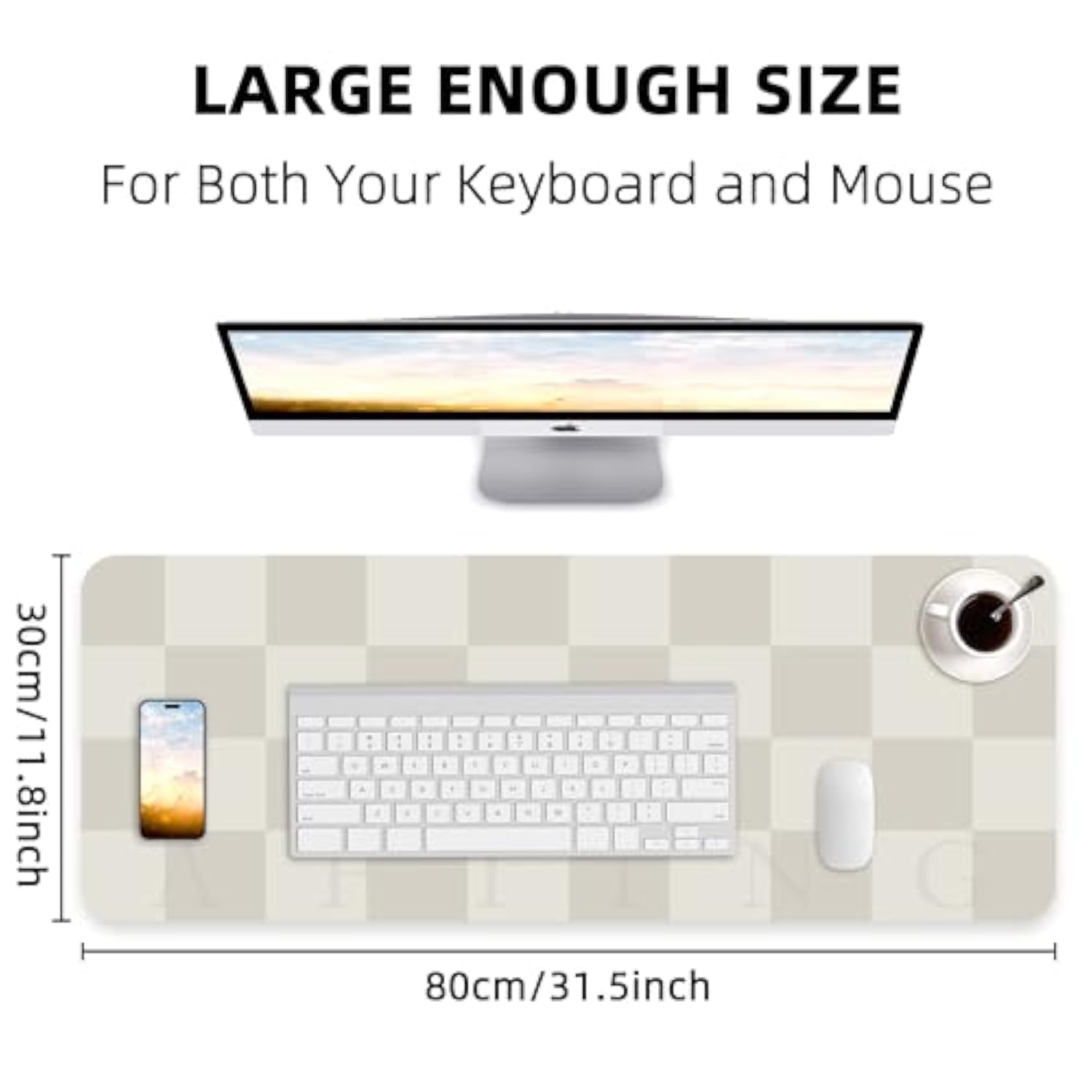 Non-Slip Desk Mat, Leather Desk Mat, Waterproof Pu Leather Desk Pad Protector, Large Mouse Pad, Easy Clean Laptop Desk Writing Mat For Work/Home/Decor(31.5"X12", White Grey)
