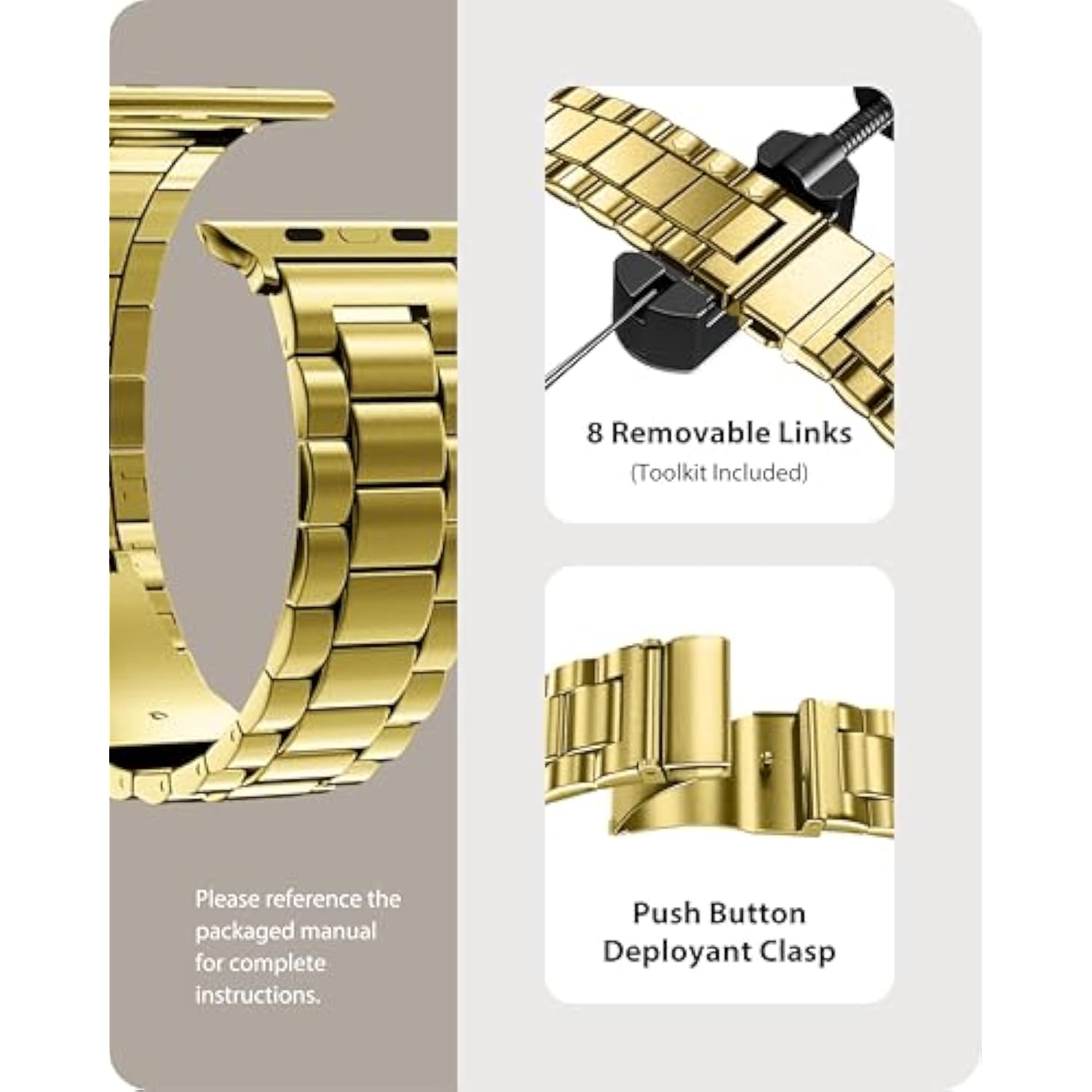 Metal Band Compatible With Apple Watch Bands 45Mm 44Mm 42Mm, Iwatch Band With Case For Apple Watch Series 9 8 7 6 5 4 3 2 1 Se3/2/1, Golden