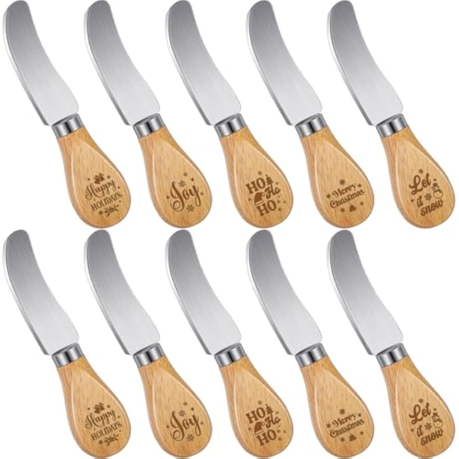 10 Pcs Christmas Cheese Spreader Knives 5.1 Inch Stainless Steel Butter Spreader Knives With Wooden Handle For Christmas Decoration Charcuterie Board Cheese Condiments