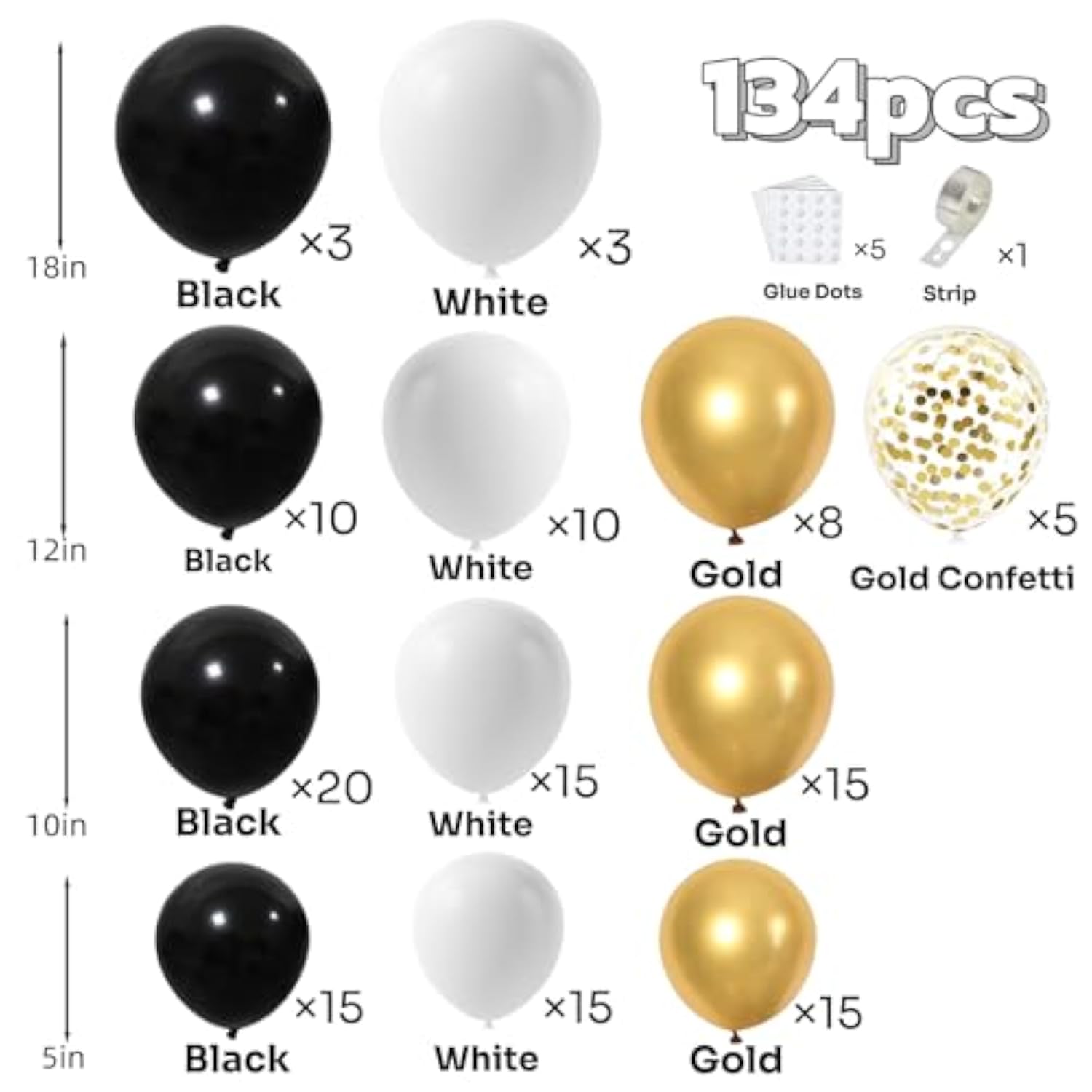 Black Gold White Balloon Arch Kit Metallic Confetti Balloons Party Decor