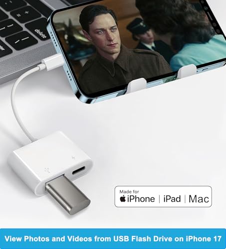 USB-C to USB Camera Adapter with 30W Charging Port for iPhone 17/16/15, MFi Certified USB 3.0 OTG Cable Compatible with MacBook Pro Air, iPad