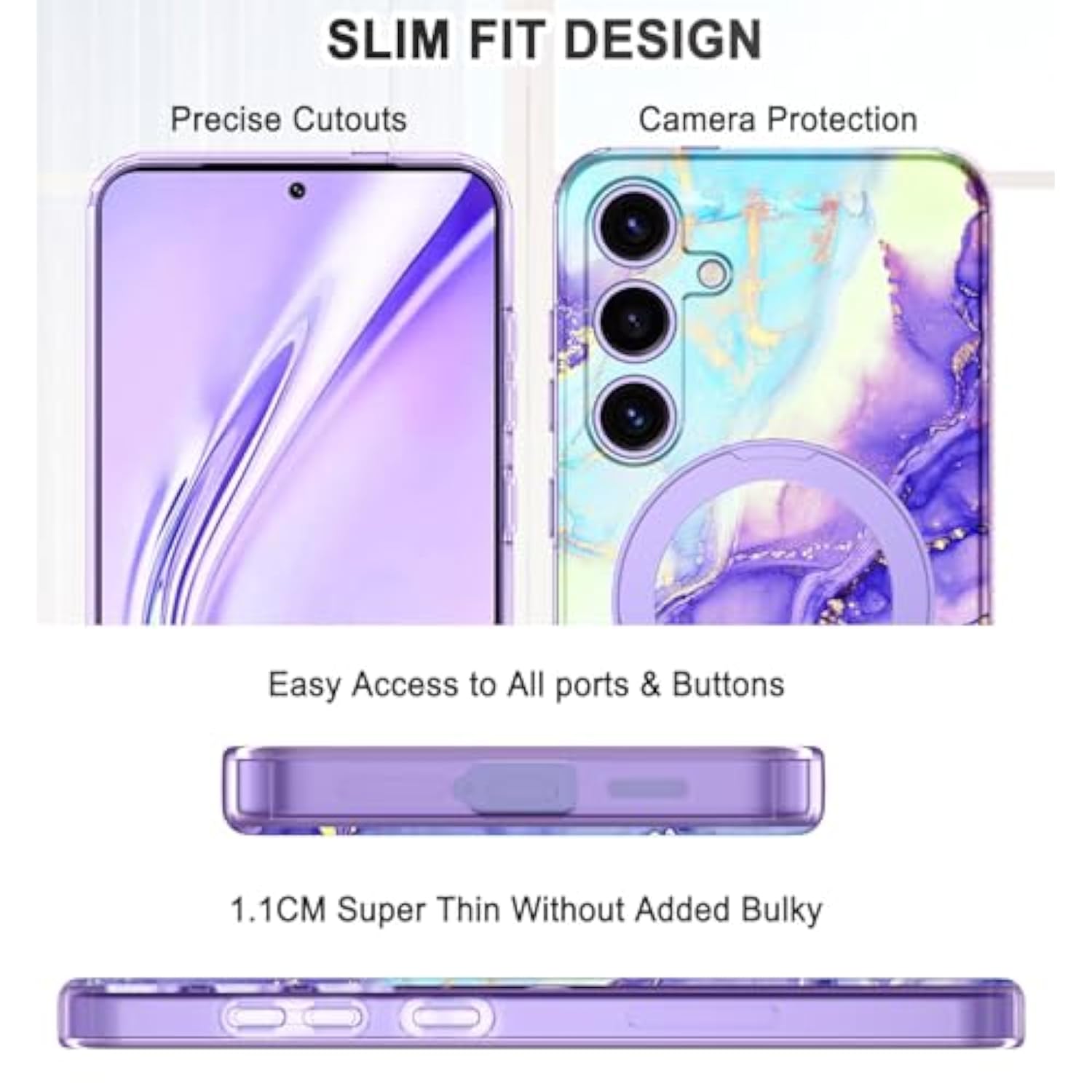 Samsung Galaxy S25 Plus Case with Magnetic Ring Stand, MagSafe, Shockproof, Violet