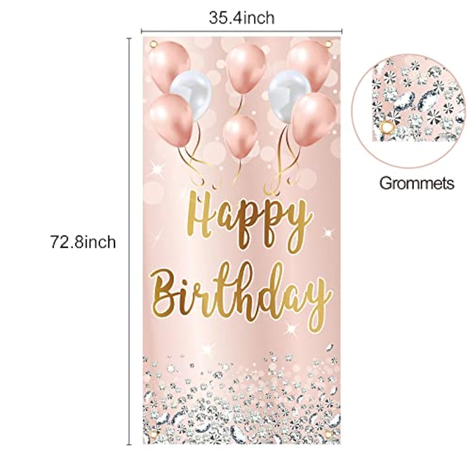 Pink Rose Gold Happy Birthday Door Banner Backdrop Decorations For Women Girls, Happy Birthday Party Door Cover Sign Background Supplies For 16Th, 21St, 30Th, 40Th, 50Th, 60Th Birthday