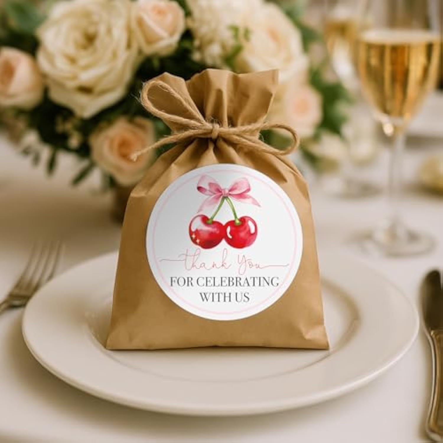 500 Pcs 2 Inch Thank You Cherry Bow Stickers Sweet Cherry Birthday Party Favors Labels Thank You For Celebrating With Us Decoration Stickers For Birthday Bridal Shower Anniversary