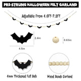 Halloween Black Felt Bat Garland with Wood Beads, Adjustable Hanging Mantel & Wall Decor