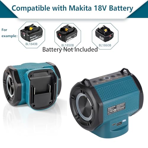 Portable Bluetooth Speaker Compatible with Makita 18V(Battery NOT Included) Wireless BT5.3 and USB Audio Source, TWS Pairing, Multicolored Lights,