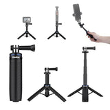 DJ-1 Mini Action Camera Tripod with Built-in 3-Prong Mount for DJI Pocket 3 & Action 6/5/4, 12" Extendable Selfie Stick, 1-Press Auto-Open Desktop