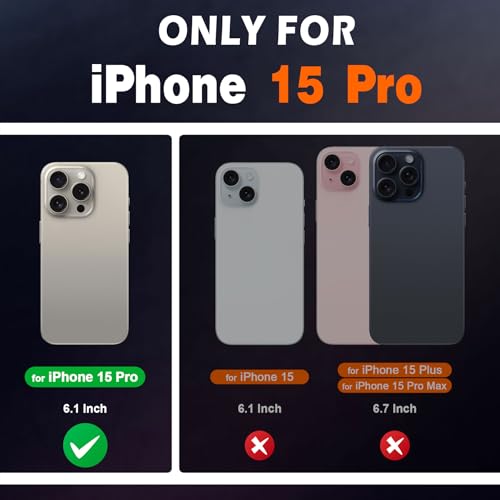 Case for iPhone 15 Pro 5G 6.1", Genuine Leather Wallet Flip Cover RFID Blocking Card Slots Magnetic Closure Shock-Absorbent Case Compatible with